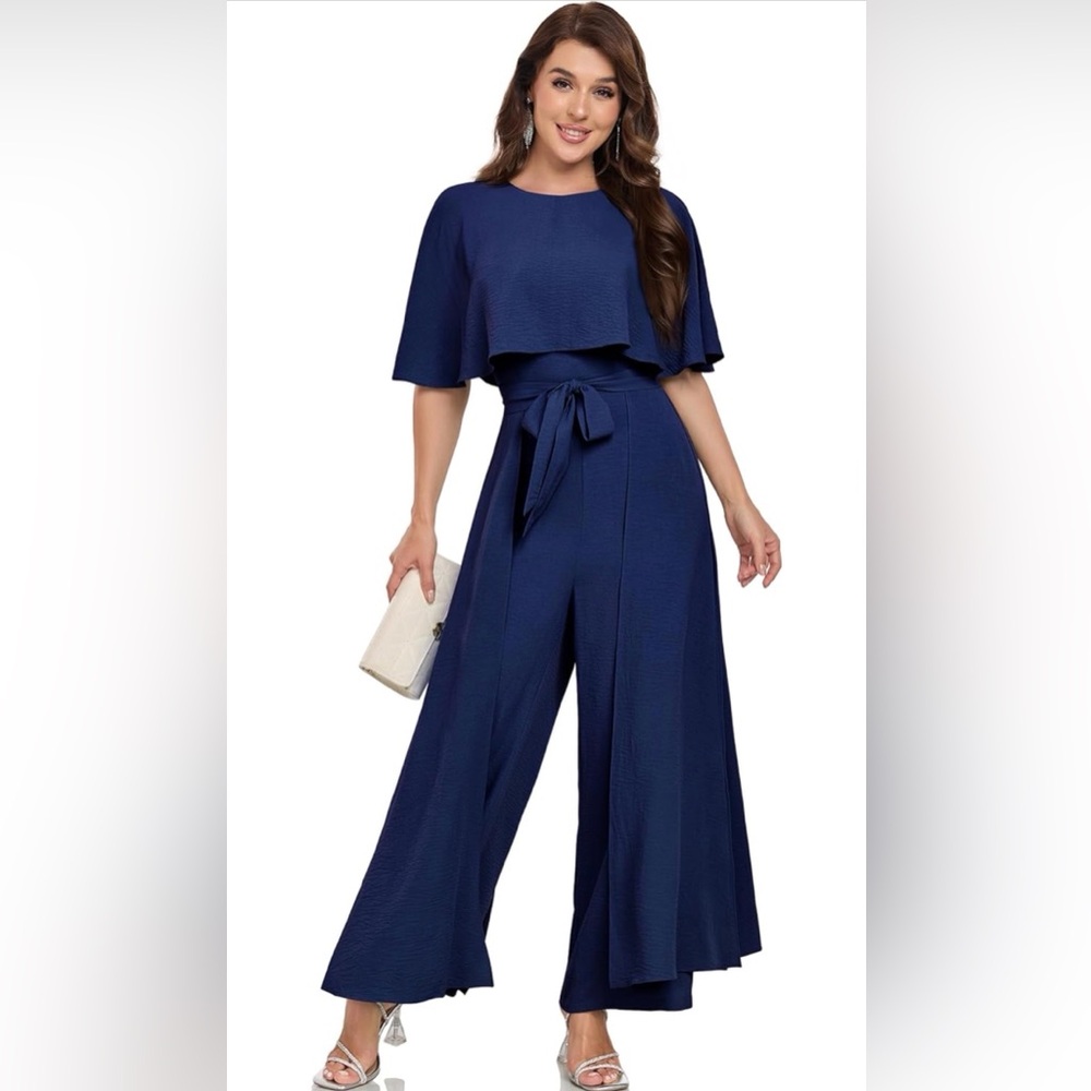 Women's Navy Wide-Leg Jumpsuit with Tie Waist